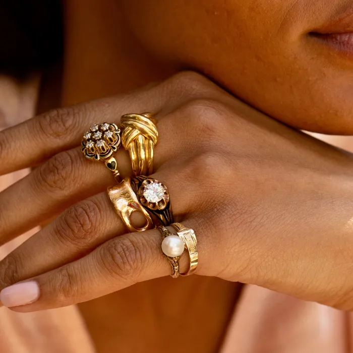 Rings Antique Art Nouveau Pearl Diamond and 14k Gold Ring