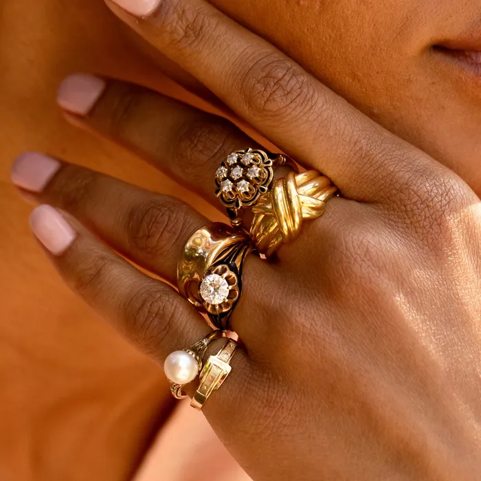 Rings Antique Art Nouveau Pearl Diamond and 14k Gold Ring