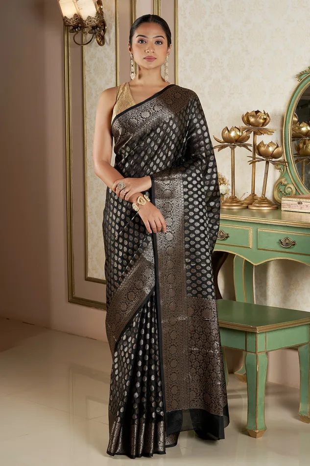 Rings Teejh Teejh Sobika Black Chiffon Silk Saree