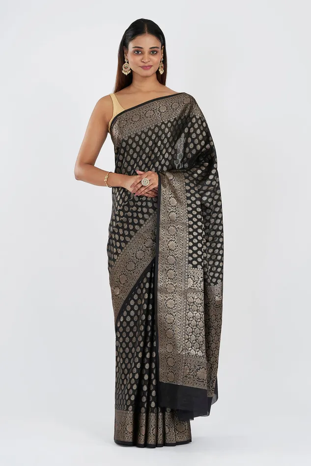 Rings Teejh Teejh Sobika Black Chiffon Silk Saree