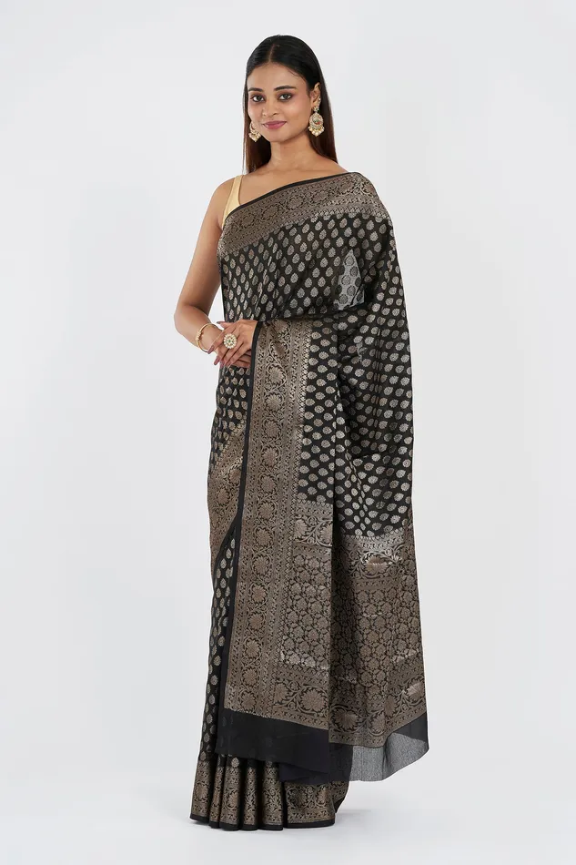 Rings Teejh Teejh Sobika Black Chiffon Silk Saree