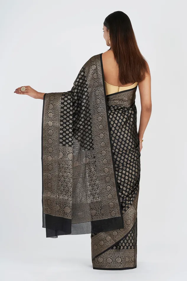 Rings Teejh Teejh Sobika Black Chiffon Silk Saree