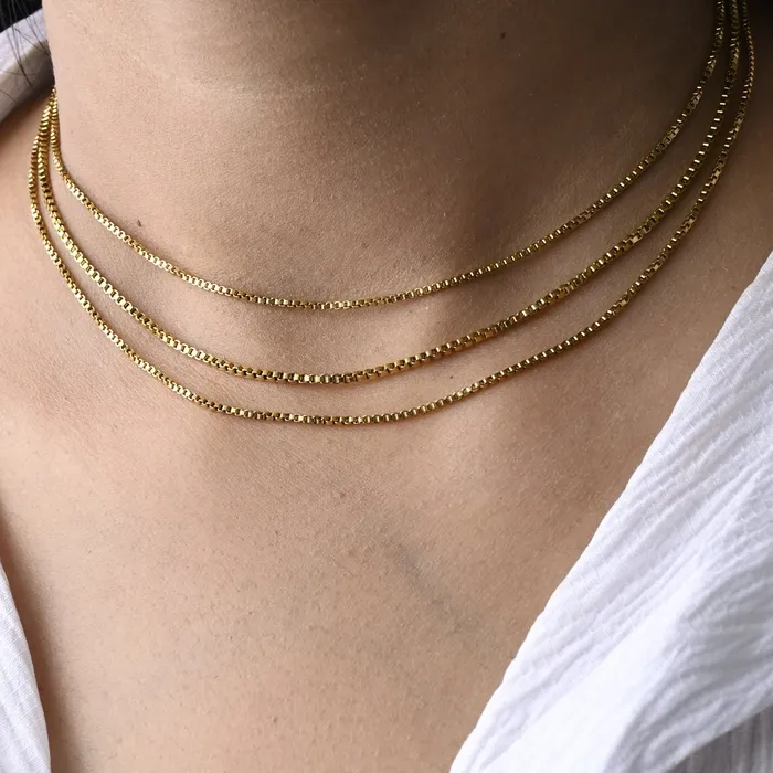 18K GoldFilled Three Layer Box Chain Necklace Set Jewelvers Necklaces
