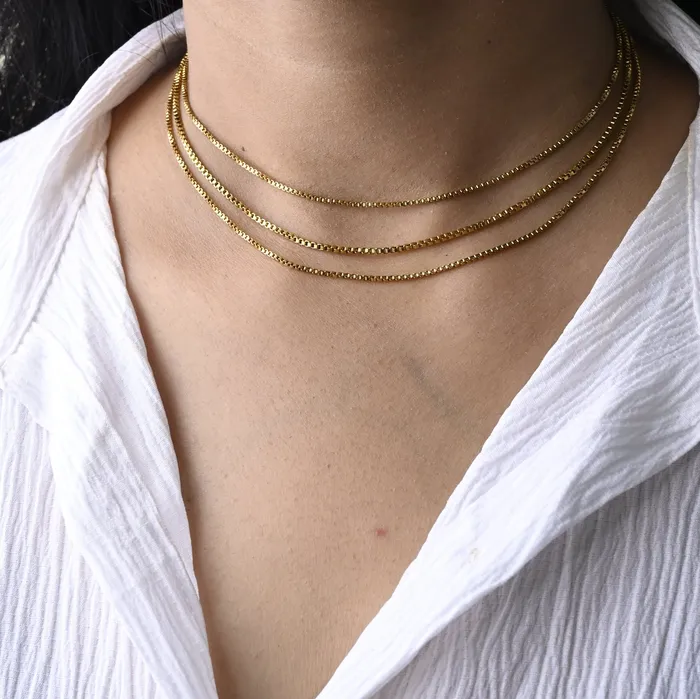 18K GoldFilled Three Layer Box Chain Necklace Set Jewelvers Necklaces 18K GoldFilled Three Layer Box Chain Necklace Set Jewelvers Necklaces