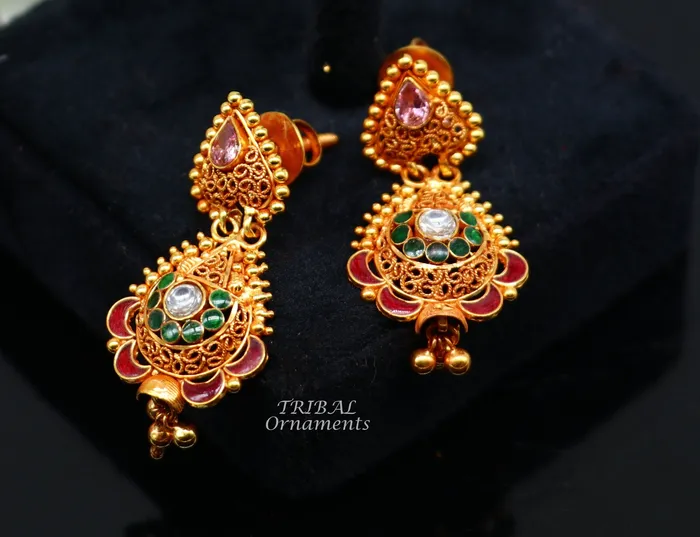 22k yellow gold fabulous handmade filigree work antique designer stud earrings brides wedding jewelry from Rajasthan India er163 TRIBAL ORNAMENTS Earrings 22k yellow gold fabulous handmade filigree work antique designer stud earrings brides wedding jewelry from Rajasthan India er163 TRIBAL ORNAMENTS Earrings