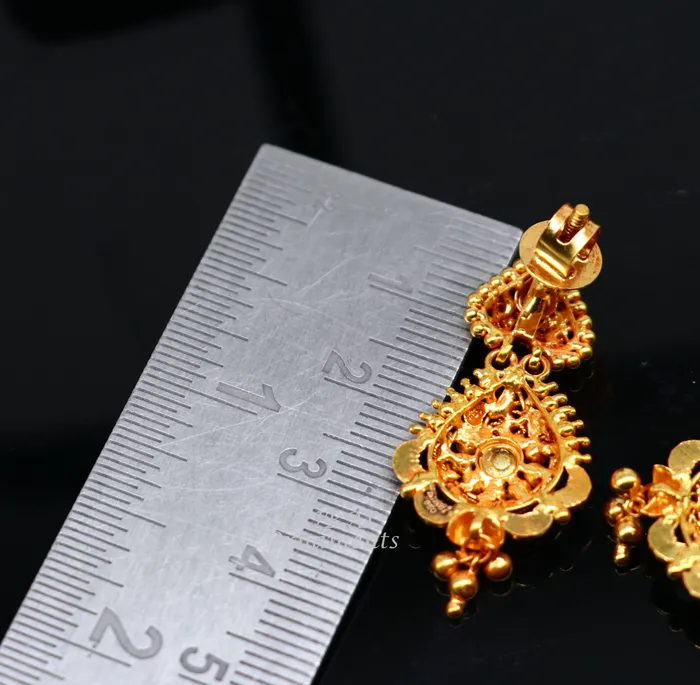 22k yellow gold fabulous handmade filigree work antique designer stud earrings brides wedding jewelry from Rajasthan India er163 TRIBAL ORNAMENTS Earrings