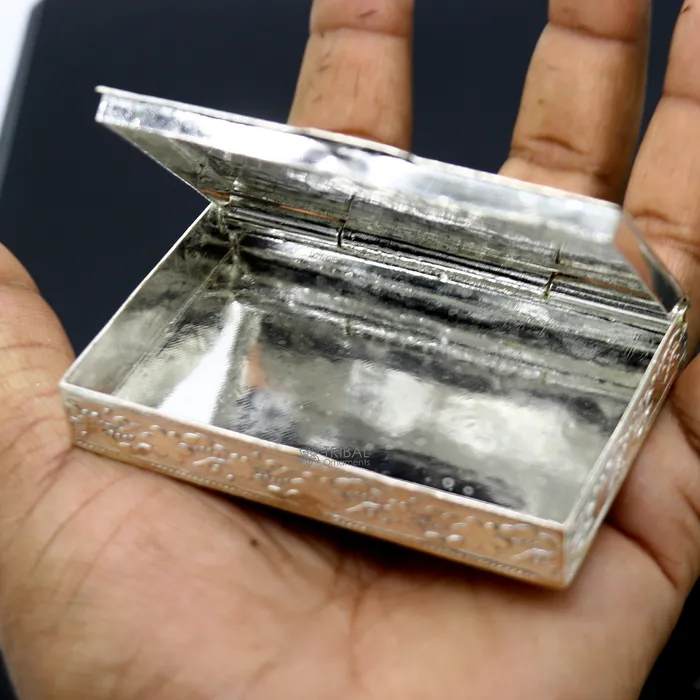 3X2 925 sterling silver trinket box kajal boxcasket box brides rectangle shape box collection container box eyeliner box stb819 TRIBAL ORNAMENTS Rings 3X2 925 sterling silver trinket box kajal boxcasket box brides rectangle shape box collection container box eyeliner box stb819 TRIBAL ORNAMENTS Rings