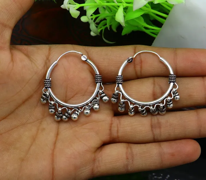 925 sterling silver handmade fabulous hoops earring with gorgeous hanging drops customized large earring personalized gift ear544 TRIBAL ORNAMENTS Earrings