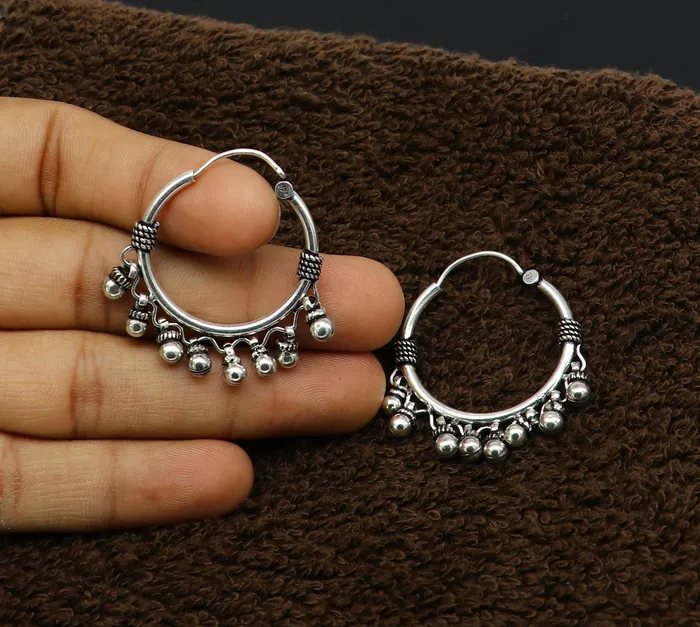 925 sterling silver handmade fabulous hoops earring with gorgeous hanging drops customized large earring personalized gift ear544 TRIBAL ORNAMENTS Earrings