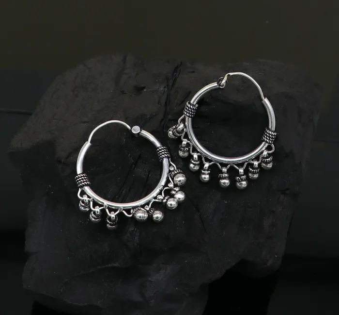 925 sterling silver handmade fabulous hoops earring with gorgeous hanging drops customized large earring personalized gift ear544 TRIBAL ORNAMENTS Earrings