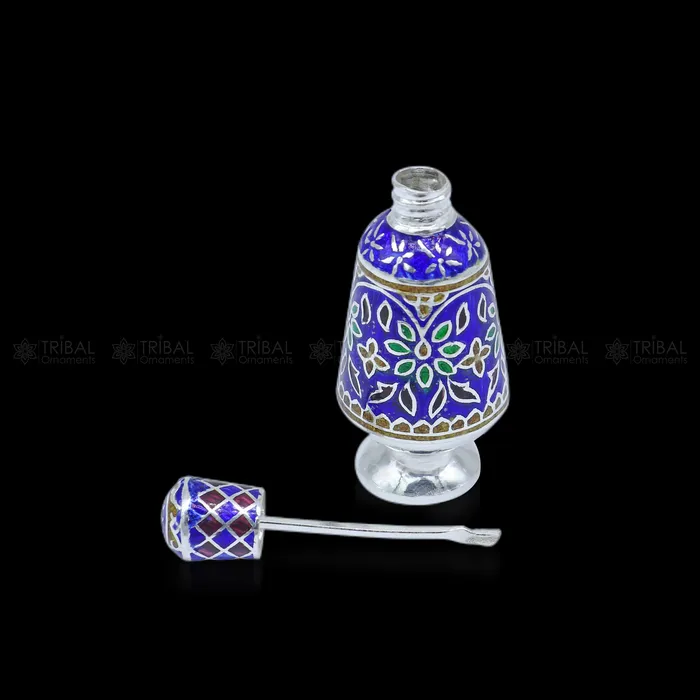 925 Sterling silver handmade fabulous meenakari trinket box container box casket box sindoor box enamel work customized box stb866 TRIBAL ORNAMENTS Rings