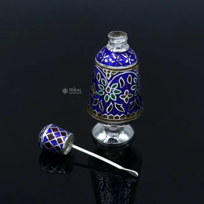 925 Sterling silver handmade fabulous meenakari trinket box container box casket box sindoor box enamel work customized box stb866 TRIBAL ORNAMENTS Rings