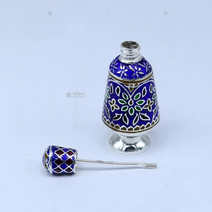 925 Sterling silver handmade fabulous meenakari trinket box container box casket box sindoor box enamel work customized box stb866 TRIBAL ORNAMENTS Rings