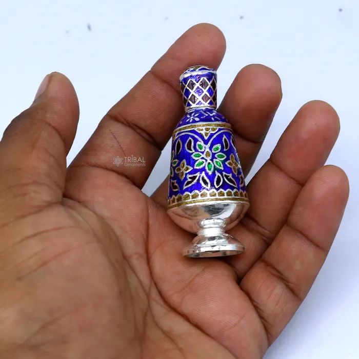 925 Sterling silver handmade fabulous meenakari trinket box container box casket box sindoor box enamel work customized box stb866 TRIBAL ORNAMENTS Rings