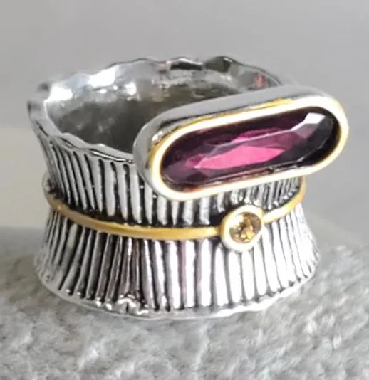 alice Rings R720 Silver Gold Accent Fuchsia Gem Ring