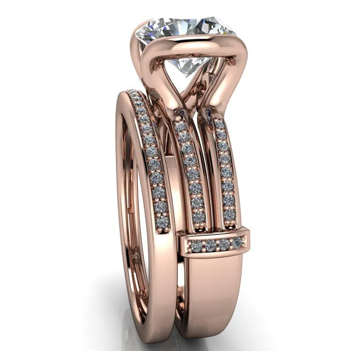 Brenn Round Center Stone Half Bezel Split Band Diamond Side Engagement Ring Fire Brilliance Rings