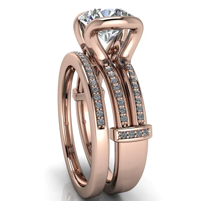 Brenn Round Center Stone Half Bezel Split Band Diamond Side Engagement Ring Fire Brilliance Rings