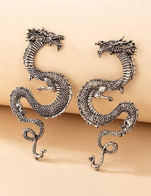 E1857 Silver Dragon Earrings 02 Earrings