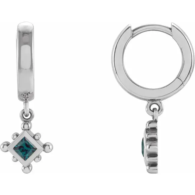 Earrings Fire Brilliance Bezel Set Lab Grown Alexandrite Princess Huggies Hoop Earrings Earrings Fire Brilliance Bezel Set Lab Grown Alexandrite Princess Huggies Hoop Earrings