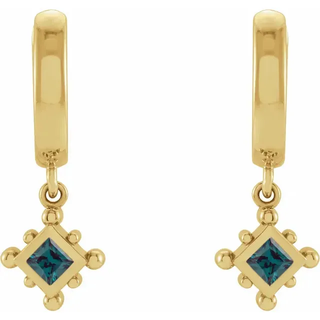 Earrings Fire Brilliance Bezel Set Lab Grown Alexandrite Princess Huggies Hoop Earrings
