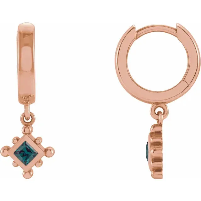Earrings Fire Brilliance Bezel Set Lab Grown Alexandrite Princess Huggies Hoop Earrings
