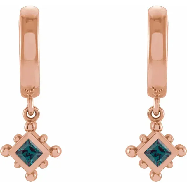 Earrings Fire Brilliance Bezel Set Lab Grown Alexandrite Princess Huggies Hoop Earrings