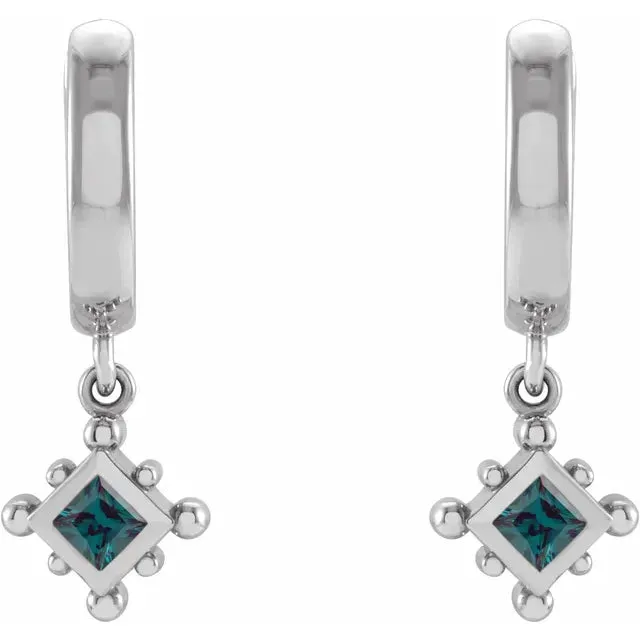 Earrings Fire Brilliance Bezel Set Lab Grown Alexandrite Princess Huggies Hoop Earrings