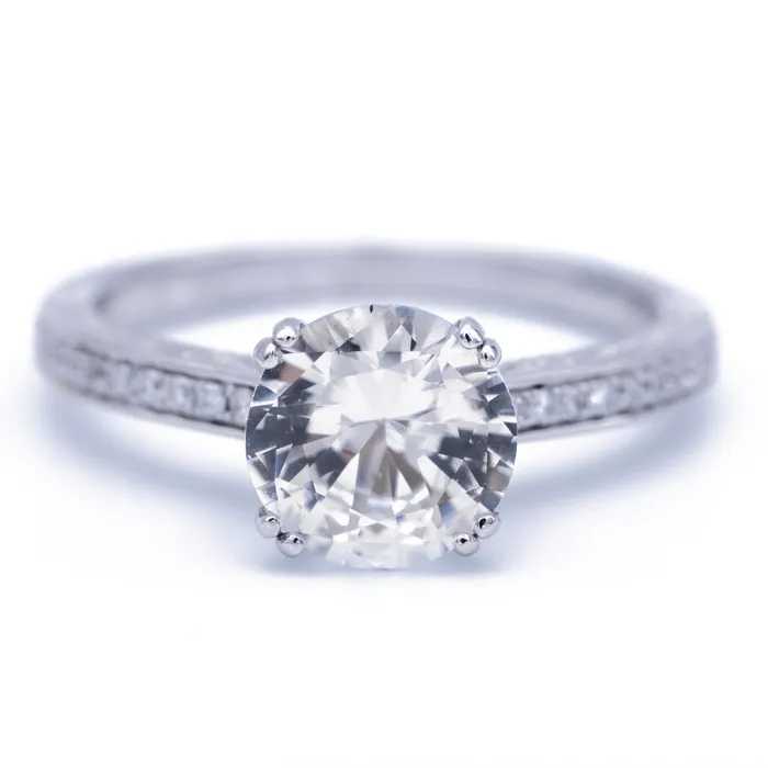 Fire Brilliance 8mm Natural Round White Sapphire 14KW Simple Channel Set Ring 19 Carat Total Weight Rings Fire Brilliance 8mm Natural Round White Sapphire 14KW Simple Channel Set Ring 19 Carat Total Weight Rings