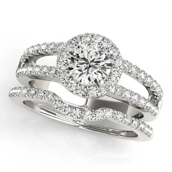 Fire Brilliance Rings Dallie Round Center Stone Diamond Halo Basket and Split Shank Ring Fire Brilliance Rings Dallie Round Center Stone Diamond Halo Basket and Split Shank Ring