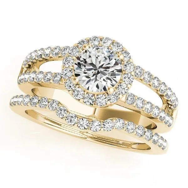 Fire Brilliance Rings Dallie Round Center Stone Diamond Halo Basket and Split Shank Ring