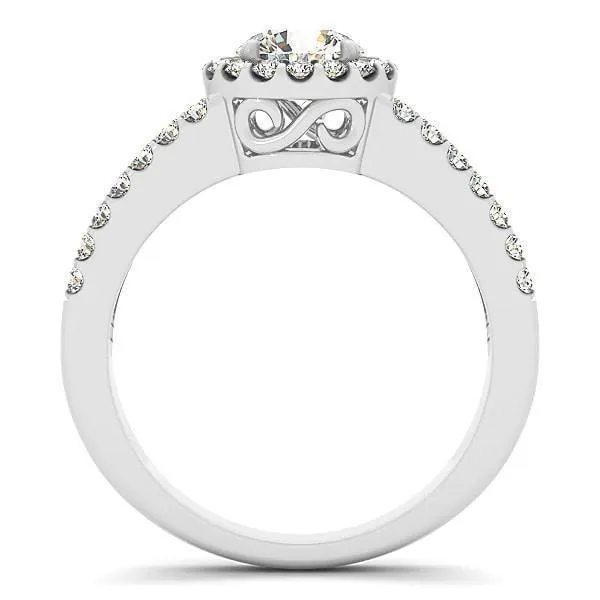 Fire Brilliance Rings Dallie Round Center Stone Diamond Halo Basket and Split Shank Ring