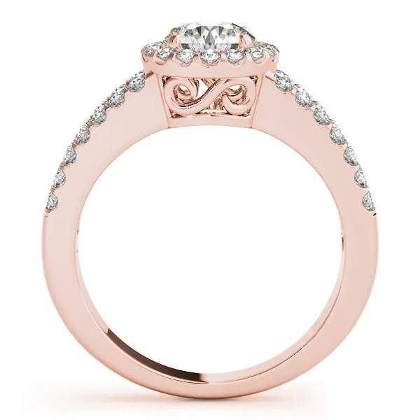 Fire Brilliance Rings Dallie Round Center Stone Diamond Halo Basket and Split Shank Ring