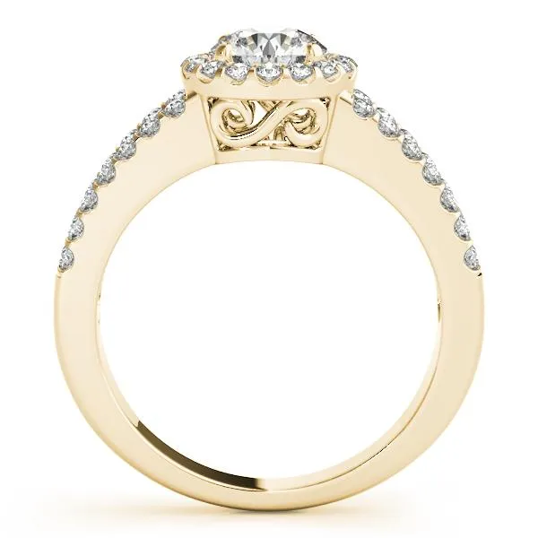 Fire Brilliance Rings Dallie Round Center Stone Diamond Halo Basket and Split Shank Ring