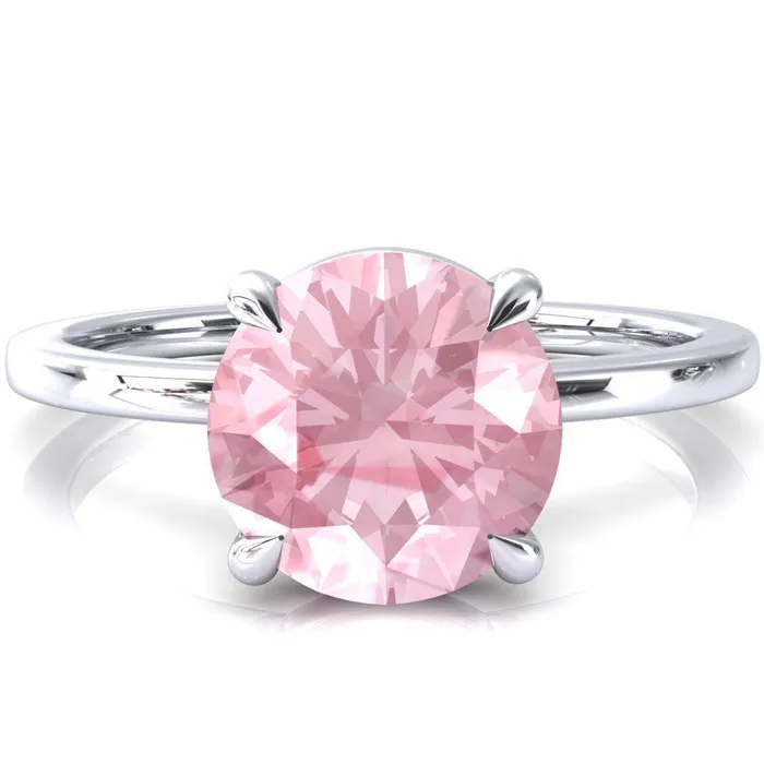 Fire Brilliance Rings Lyla Round Pink Sapphire 4 Claw Prong Single Rail Solitaire Ring