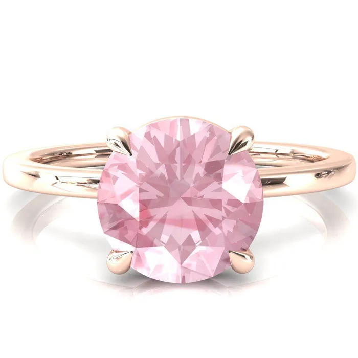 Fire Brilliance Rings Lyla Round Pink Sapphire 4 Claw Prong Single Rail Solitaire Ring