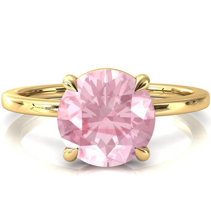 Fire Brilliance Rings Lyla Round Pink Sapphire 4 Claw Prong Single Rail Solitaire Ring