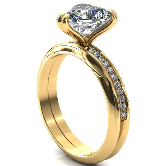Fire Brilliance Rings Nancy Heart Moissanite 3 Double Prong 12 Eternity Diamond Knife Shank Accent Engagement Ring