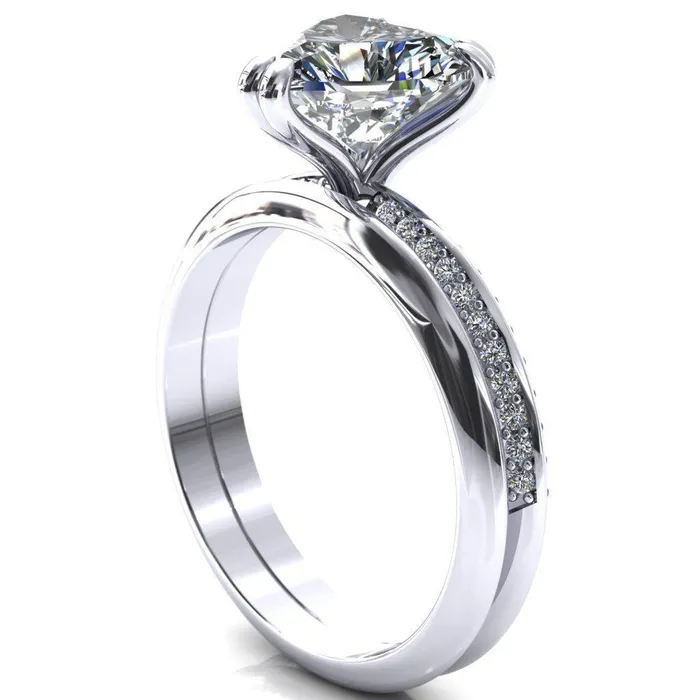 Fire Brilliance Rings Nancy Heart Moissanite 3 Double Prong 12 Eternity Diamond Knife Shank Accent Engagement Ring