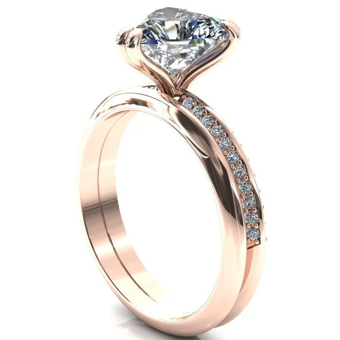 Fire Brilliance Rings Nancy Heart Moissanite 3 Double Prong 12 Eternity Diamond Knife Shank Accent Engagement Ring