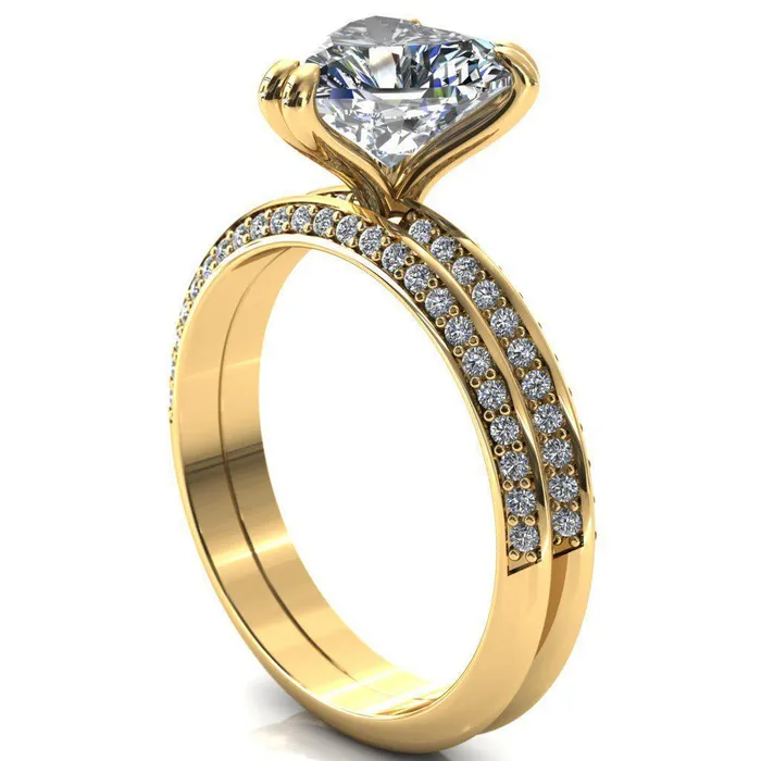 Fire Brilliance Rings Nancy Heart Moissanite 3 Double Prong 12 Eternity Diamond Knife Shank Accent Engagement Ring