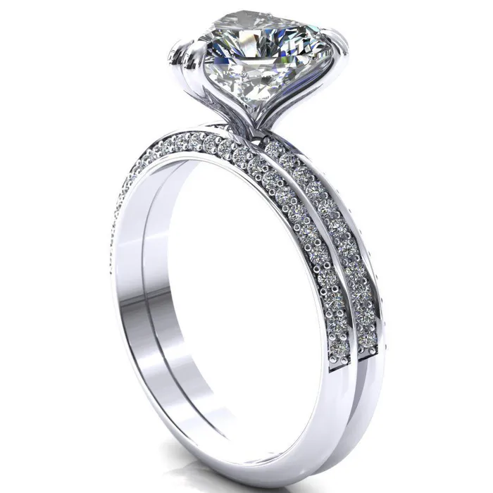 Fire Brilliance Rings Nancy Heart Moissanite 3 Double Prong 12 Eternity Diamond Knife Shank Accent Engagement Ring