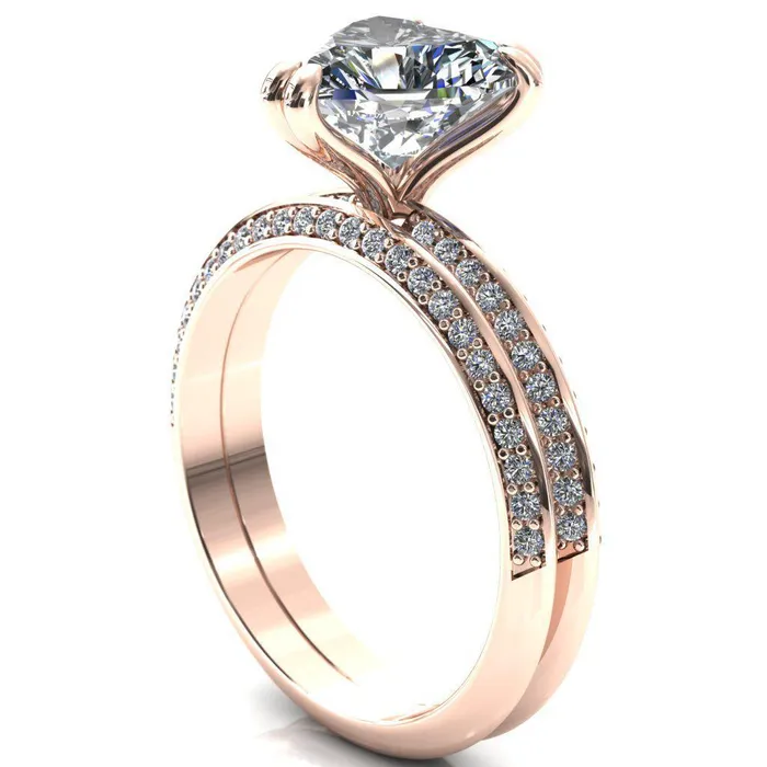 Fire Brilliance Rings Nancy Heart Moissanite 3 Double Prong 12 Eternity Diamond Knife Shank Accent Engagement Ring