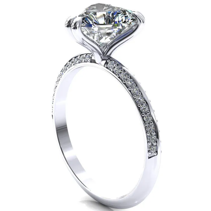 Fire Brilliance Rings Nancy Heart Moissanite 3 Double Prong 12 Eternity Diamond Knife Shank Accent Engagement Ring