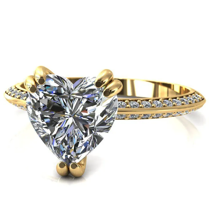 Fire Brilliance Rings Nancy Heart Moissanite 3 Double Prong 12 Eternity Diamond Knife Shank Accent Engagement Ring