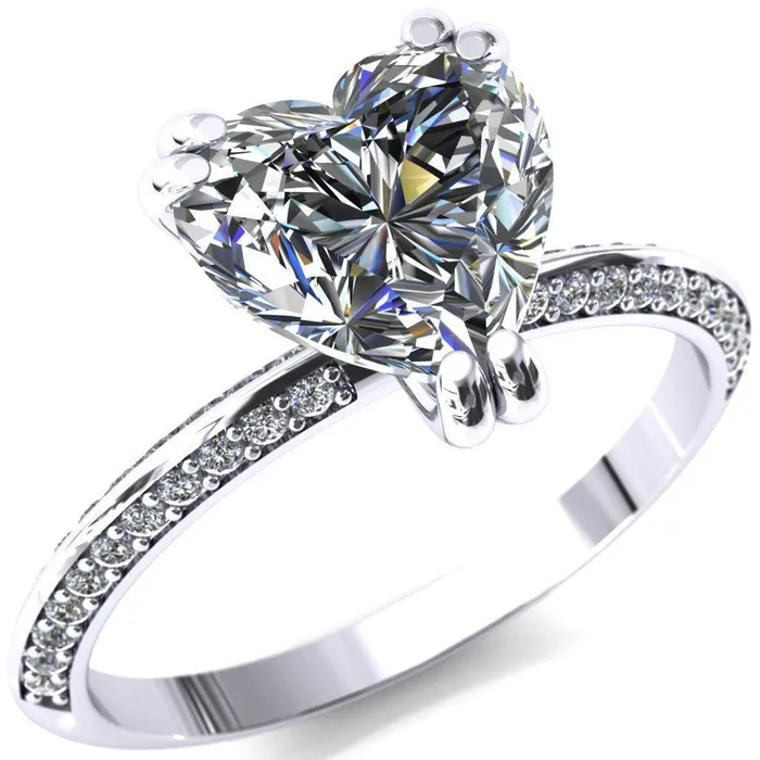 Fire Brilliance Rings Nancy Heart Moissanite 3 Double Prong 12 Eternity Diamond Knife Shank Accent Engagement Ring