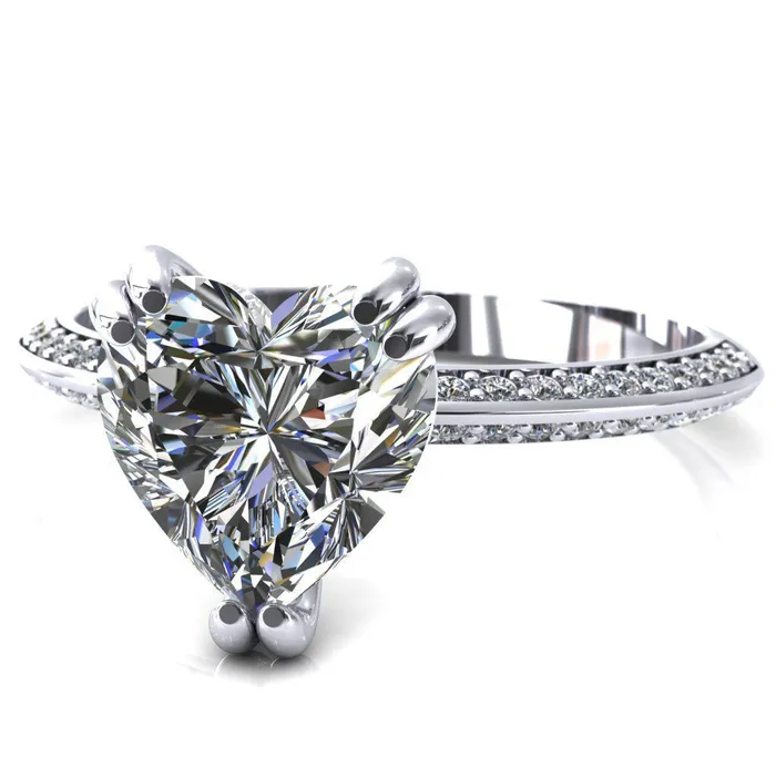 Fire Brilliance Rings Nancy Heart Moissanite 3 Double Prong 12 Eternity Diamond Knife Shank Accent Engagement Ring