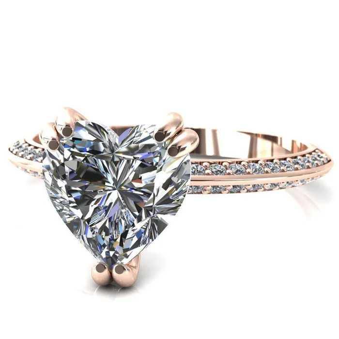 Fire Brilliance Rings Nancy Heart Moissanite 3 Double Prong 12 Eternity Diamond Knife Shank Accent Engagement Ring