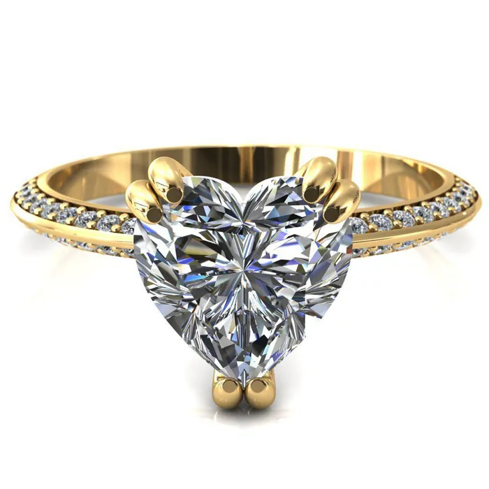 Fire Brilliance Rings Nancy Heart Moissanite 3 Double Prong 12 Eternity Diamond Knife Shank Accent Engagement Ring