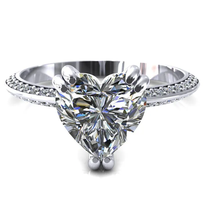 Fire Brilliance Rings Nancy Heart Moissanite 3 Double Prong 12 Eternity Diamond Knife Shank Accent Engagement Ring