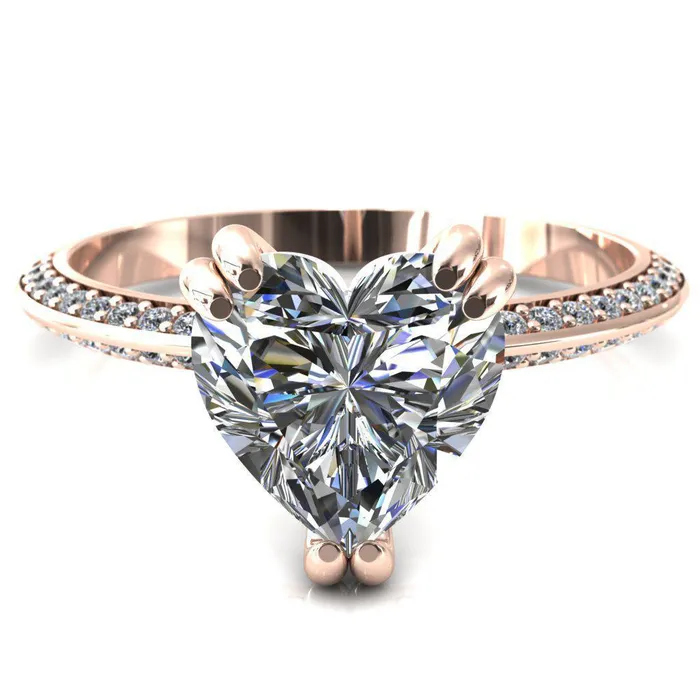 Fire Brilliance Rings Nancy Heart Moissanite 3 Double Prong 12 Eternity Diamond Knife Shank Accent Engagement Ring